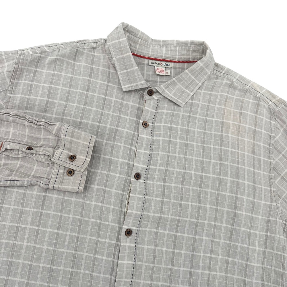 Carbon2Cobalt Linen Blend Mens‎ XL Grey Plaid  Long Sleeve Button Down Shirt